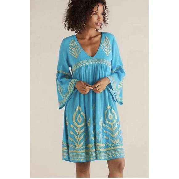 Soft Surroundings Dresses & Skirts - Soft Surroundings Zaneta turquoise blue gold embroidered dress SIZE PL